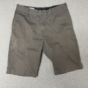 Volcom 31 Shorts Dark Charcoal Gray Flat Front Cotton Stretch EUC Mens